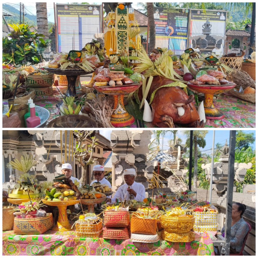 Piodalan Rahina Saraswati ring padmasana kantor perbekel pesedahan